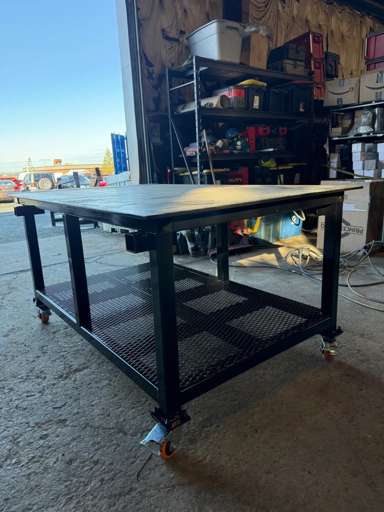 Custom steel work table fabricated in the shop by BriteArc Fabricators