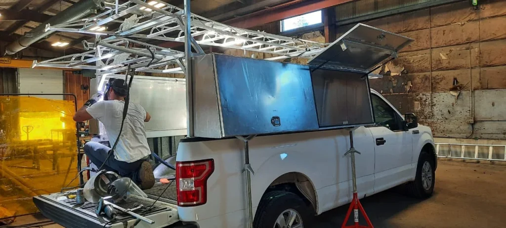 Aluminum service body fabrication in progress by BriteArc Fabricators
