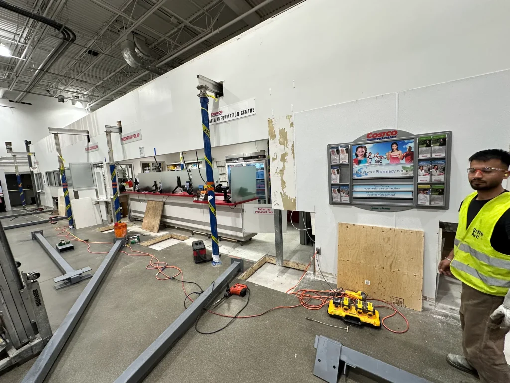 Shop-prepared steel components staged on site by BriteArc Fabricators