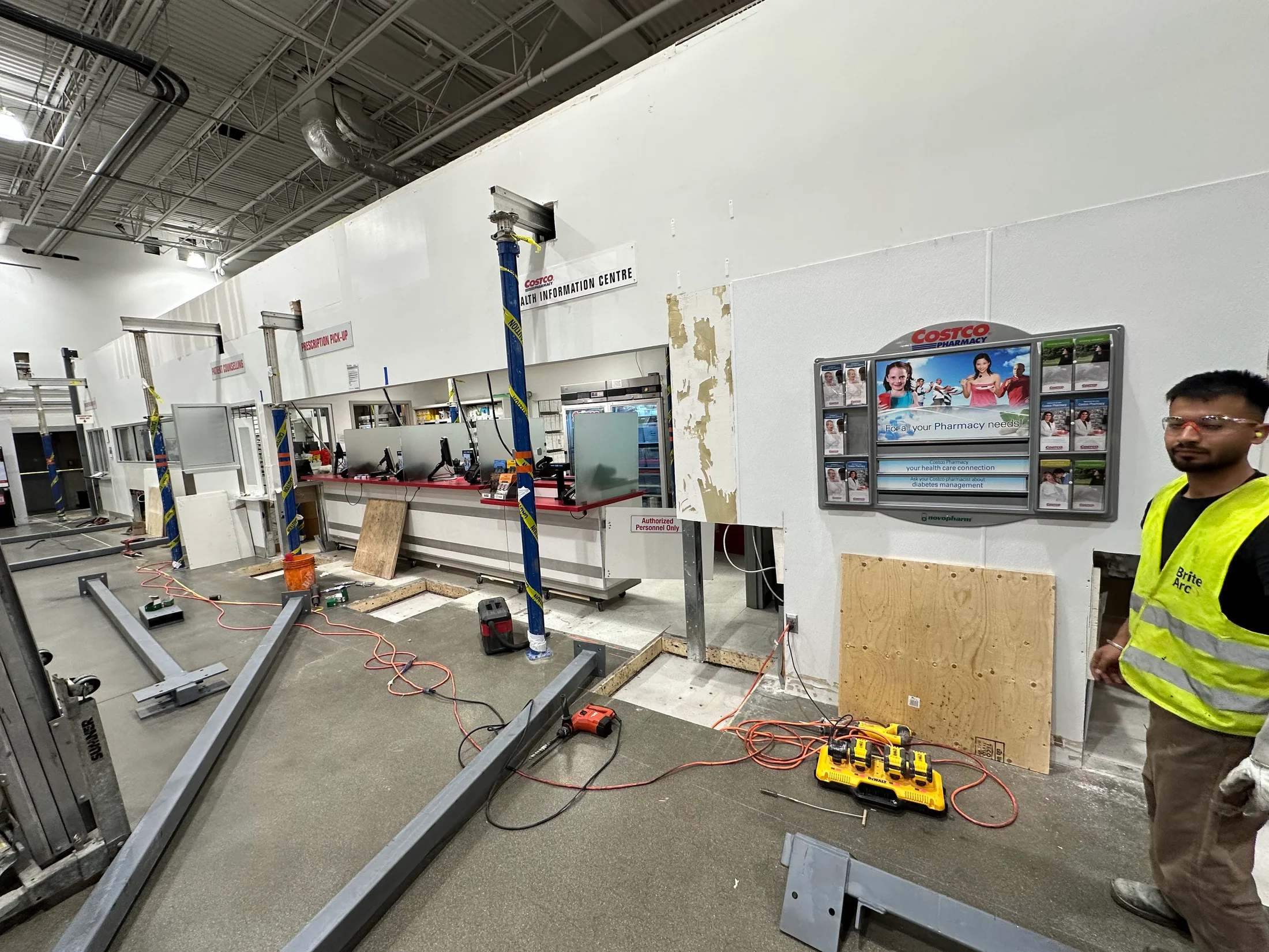 Shop-prepared steel components staged on site by BriteArc Fabricators