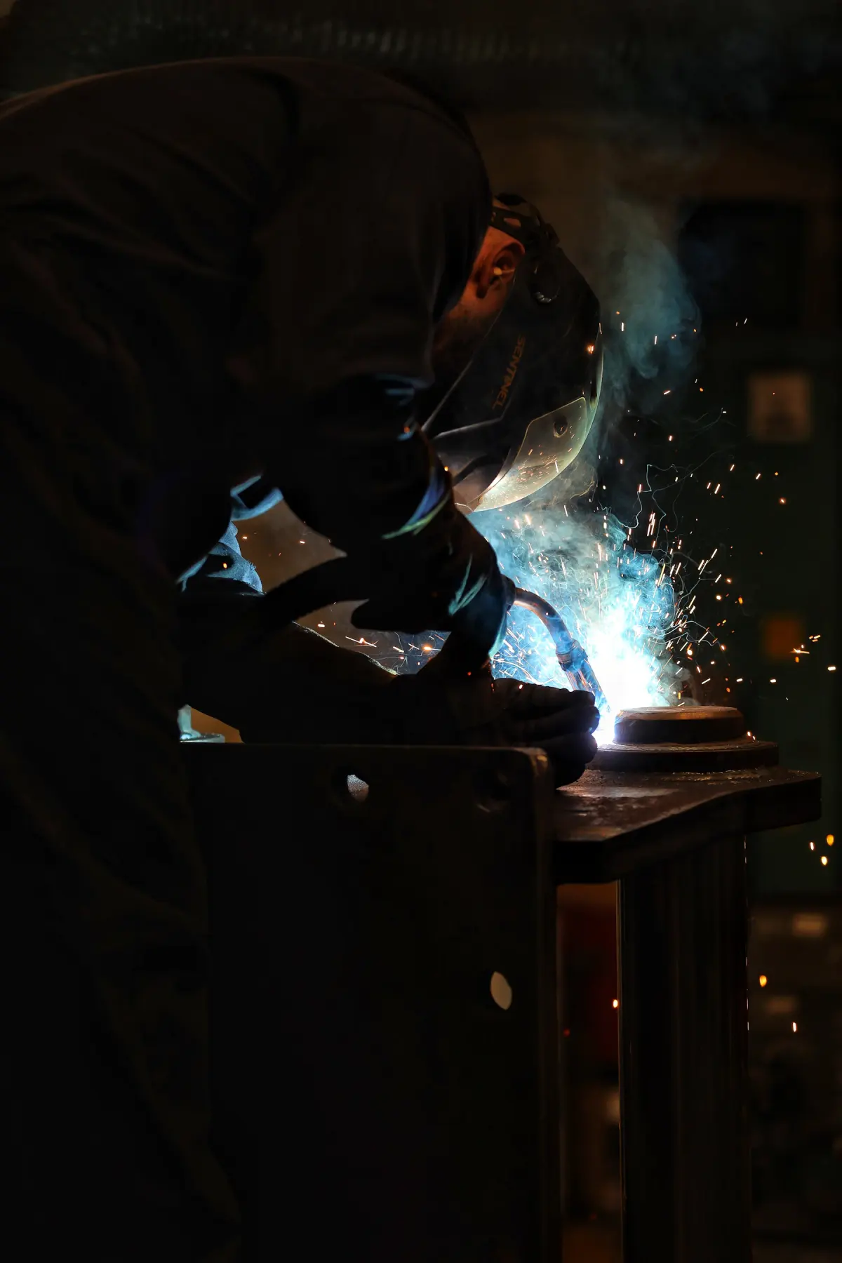 Fabrication work underway on a steel assembly