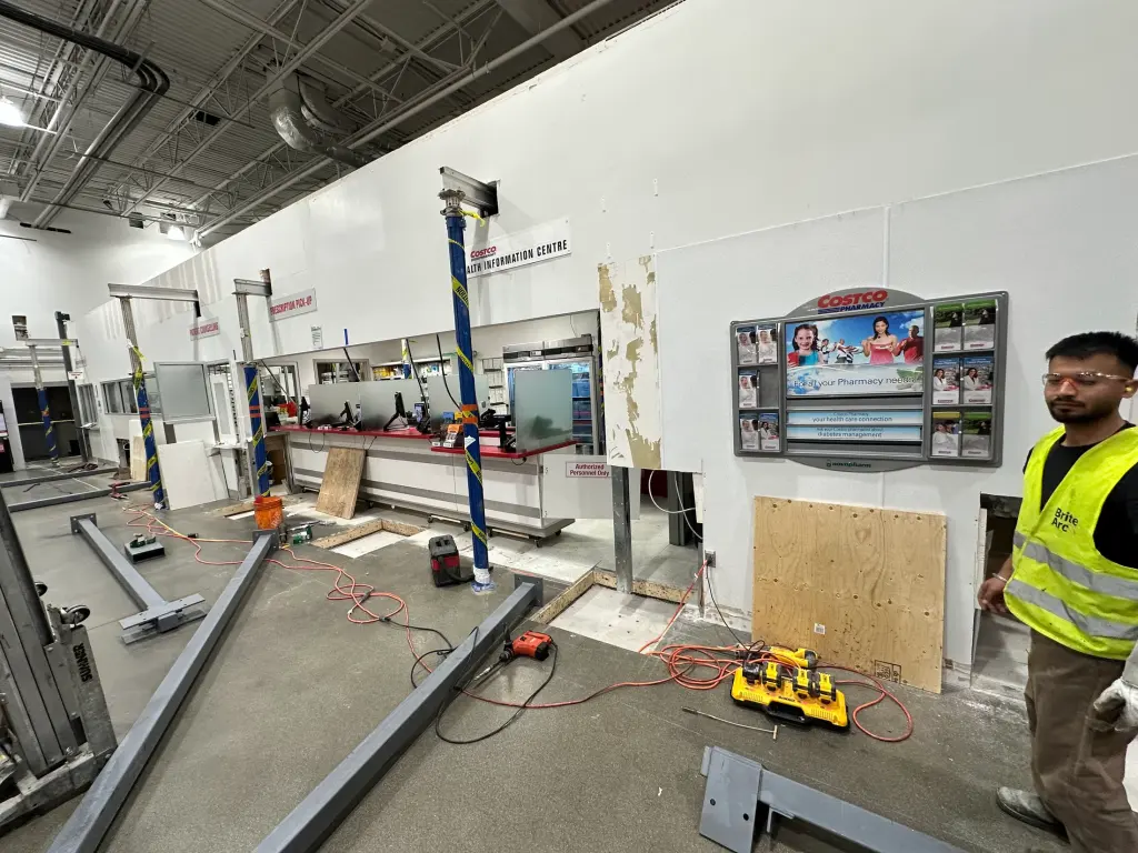 Shop-prepared steel components staged on site by BriteArc Fabricators